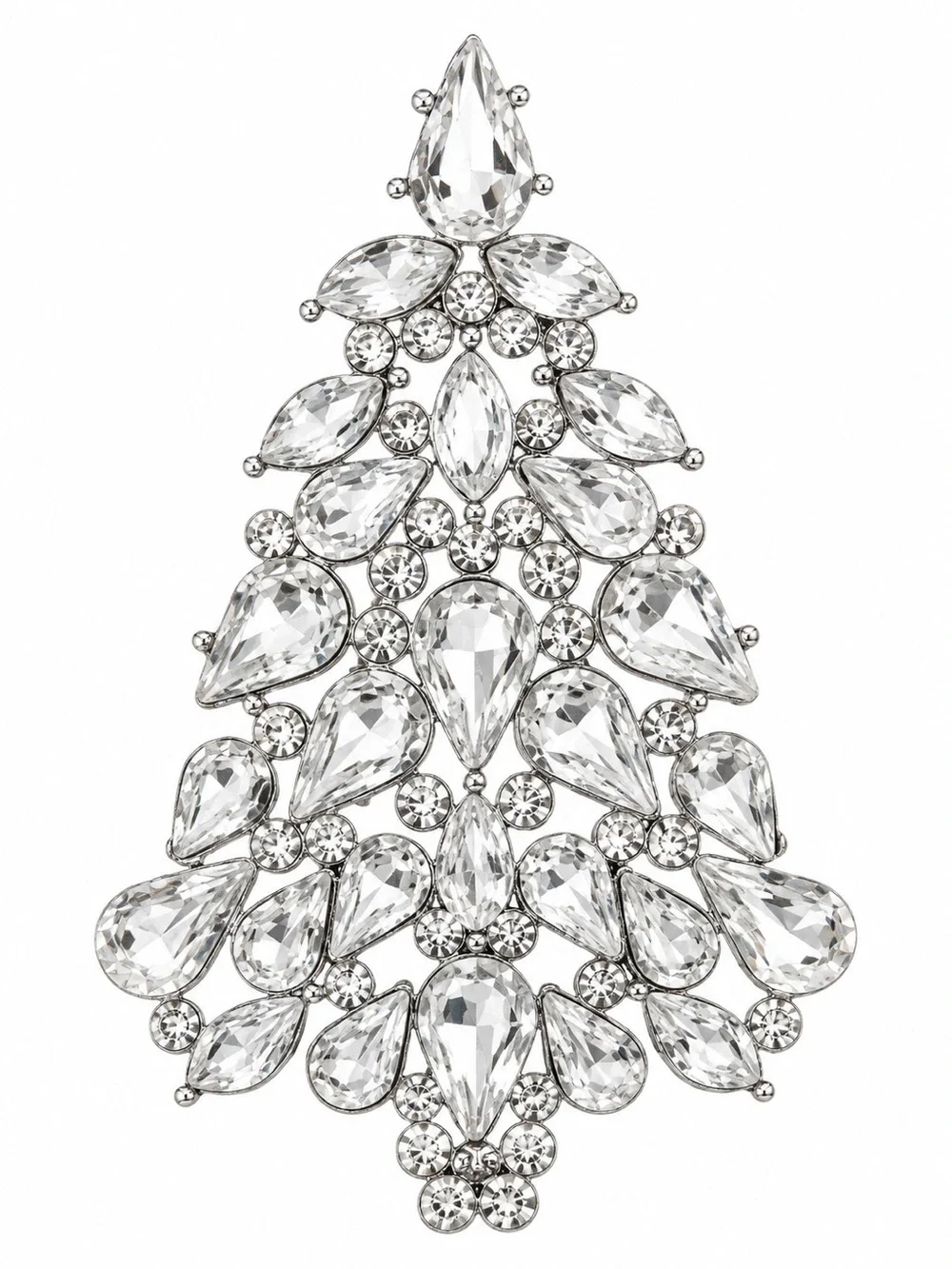 Silver Crystal Teardrop Christmas Tree Magnetic Brooch
